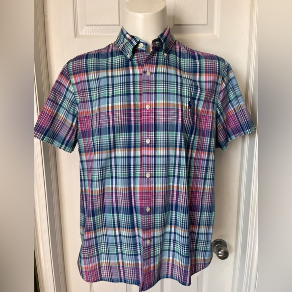 Mens Ralph Lauren Plaid Oxford Short Sleeve Shirt Size XL Classic Fit - Picture 3 of 9